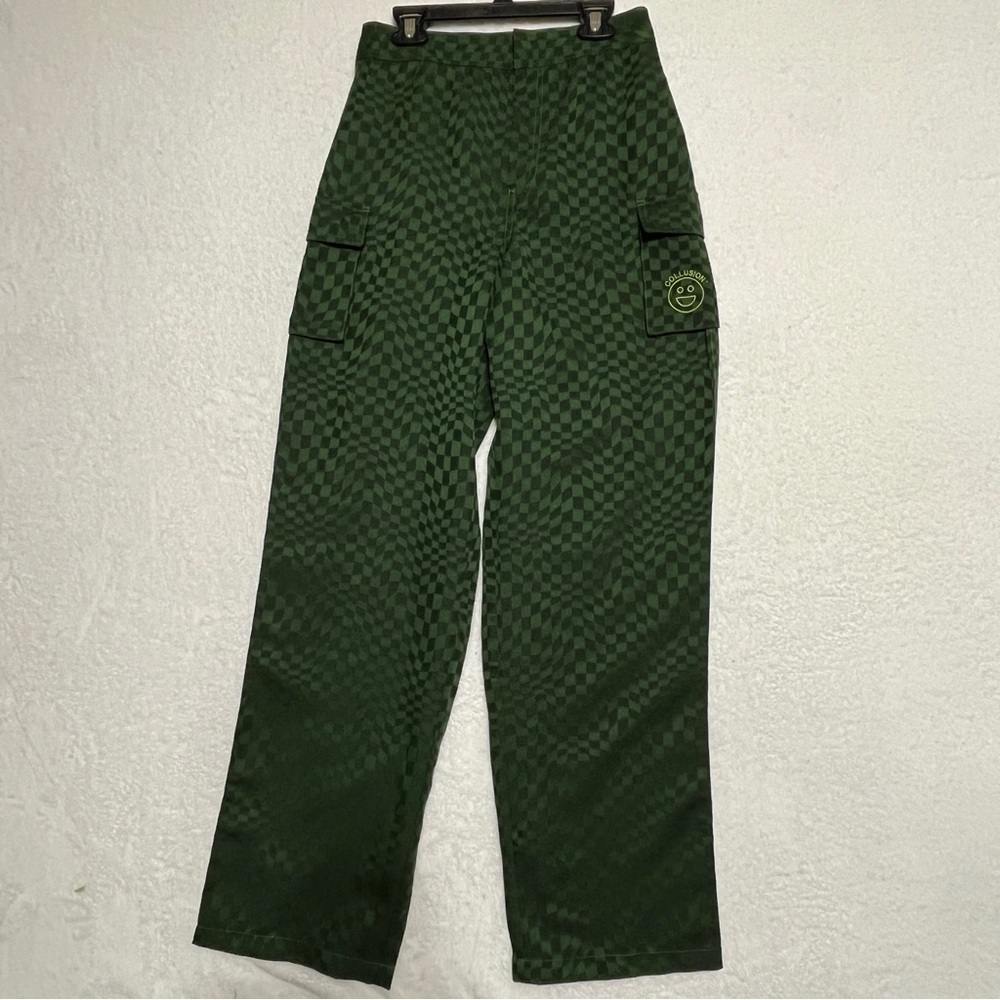 ASOS Collusion Unisex Green Checkerboard Cargo Pants W26 L32 Streetwear